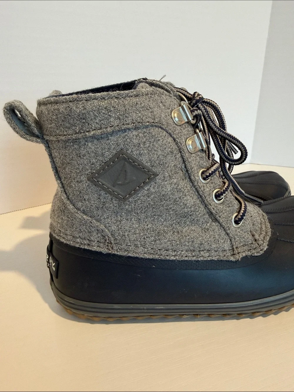 Sperry Gray and Black Waterproof Lace-Up Duck Boots size 13 kids
